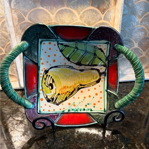 Hand Painted Ceramic Fruit Art Plate by artist Saldaitis.